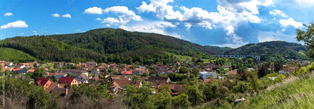 The village of Dolni Loucky in the Czech Republic - Europe. Large panorama of a rural landscape. Sunny summer day.