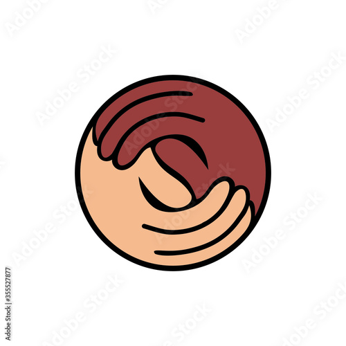 Say no to stop racism icon. Motivational poster against racism 
and discrimination. Many hands of different races together in a circle. 
Vector Illustration