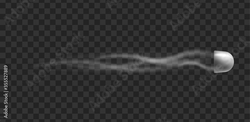 Small silver bullet flying with realistic smoke trail