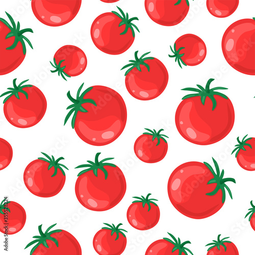 Fototapeta Naklejka Na Ścianę i Meble -  Tomatoes seamless pattern on white background. Fresh red tomatoes hand drawn. 
