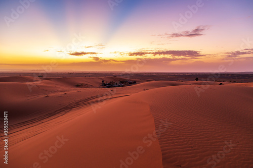 Sunrise in the Sahara desert  Morocco.
