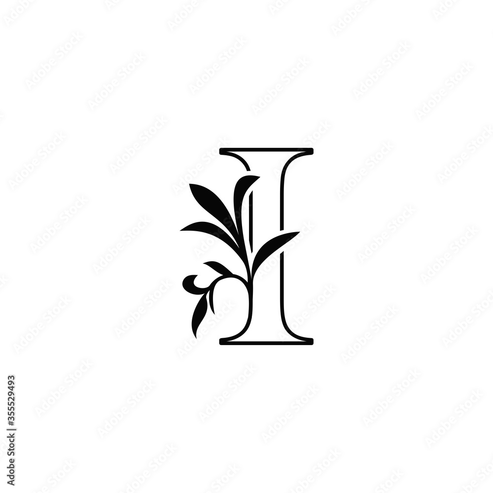 Outline Floral Leaves Letter I Luxury Logo Icon, black and white vector design concept nature leaf for initial. Outline Floral Leaves Letter I Luxury Logo Icon, black and white vector design concept nature leaf for initial.