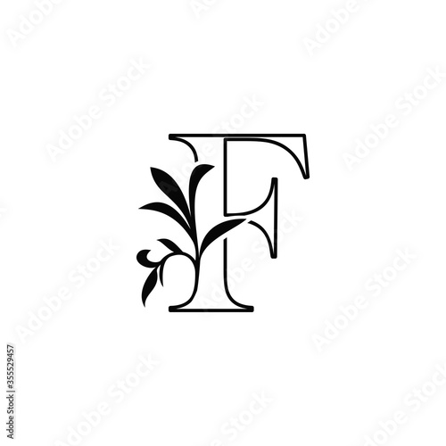 Outline Floral Leaves Letter F Luxury Logo Icon, black and white vector design concept nature leaf for initial.