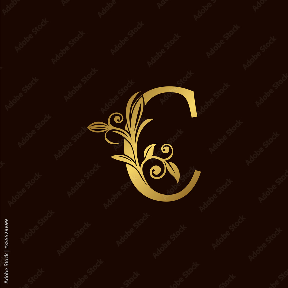 Gold Nature Leaf C Luxury Letter Logo Concept. Elegant floral style ...