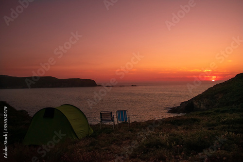 Sunset at seaside camping