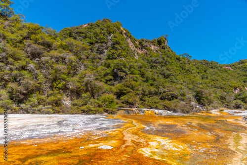 Warbrick terraces at Waimangu volcanic valley in New Zealand photo