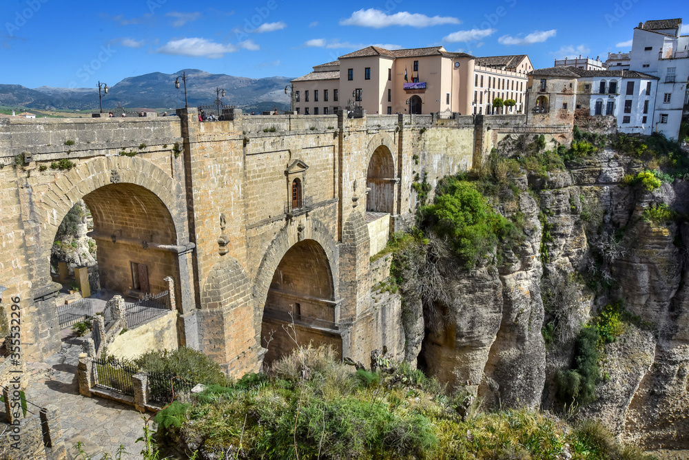 View of the new stone bridge in Ronda, Spain