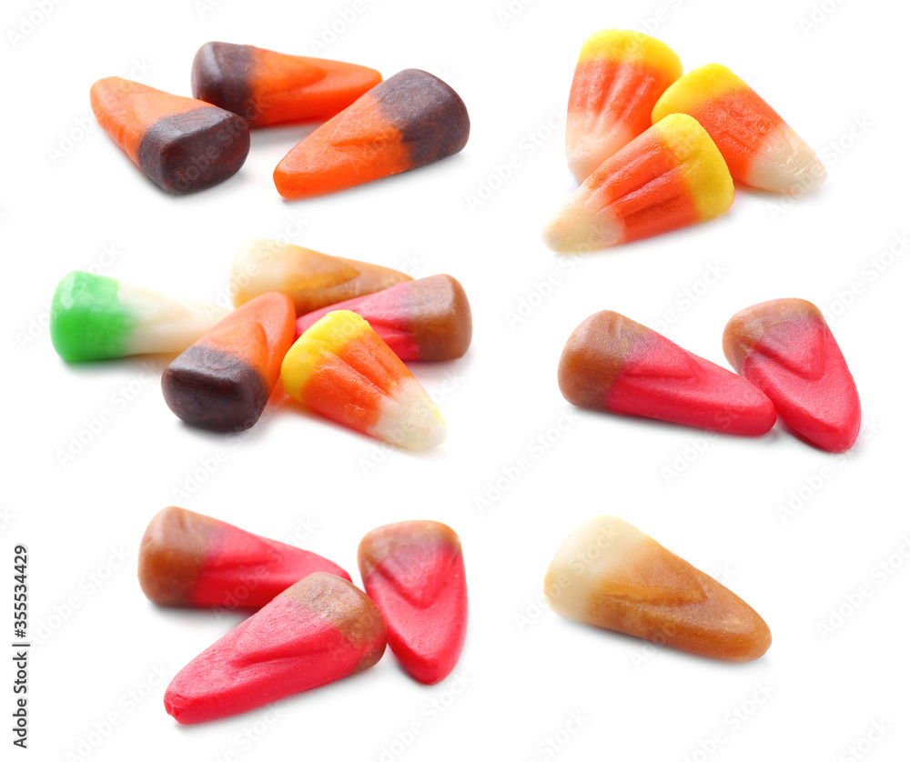 Set of different jelly candies on white background Set of different jelly candies on white background