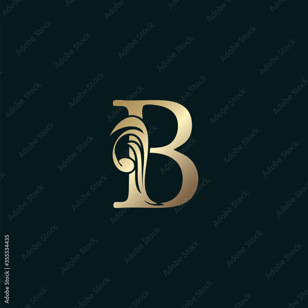 Golden Heraldic Letter B Logo With Luxury Floral Alphabet Vector Design Style. Golden Heraldic Letter B Logo With Luxury Floral Alphabet Vector Design Style.