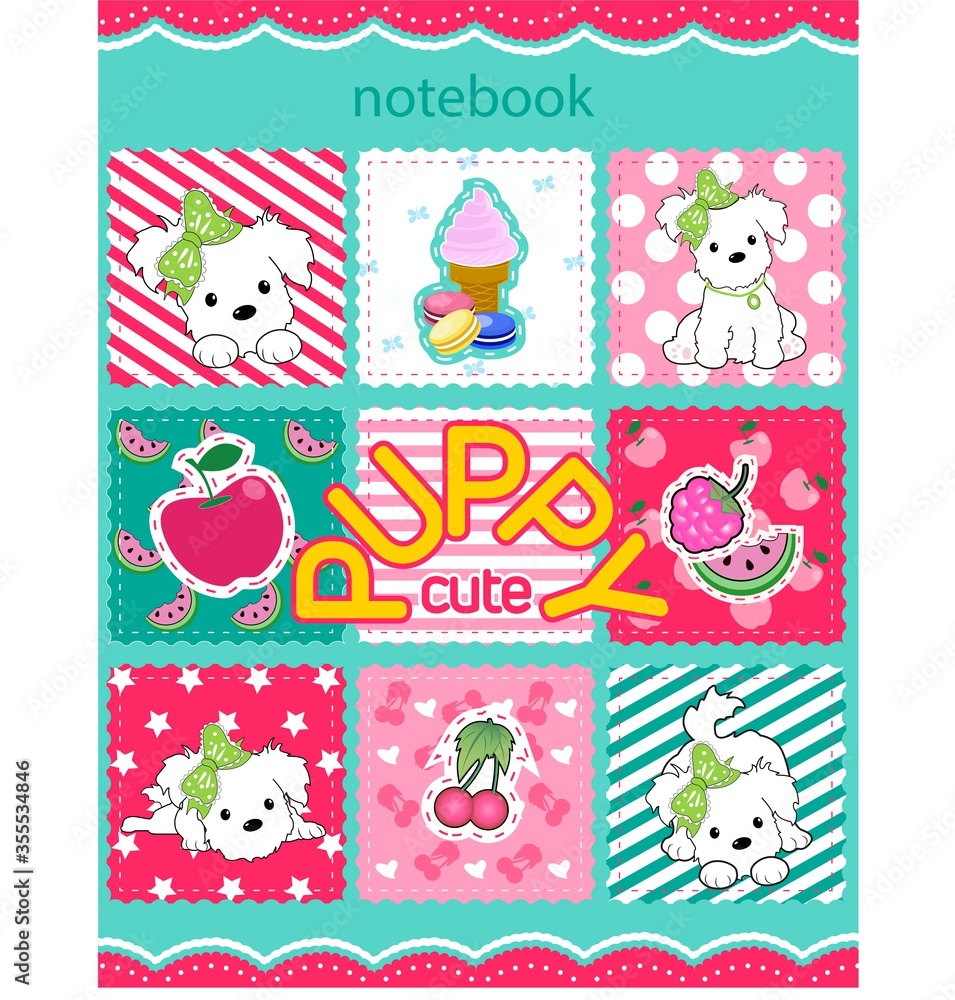 branding cover puppy cute vector color notebook design