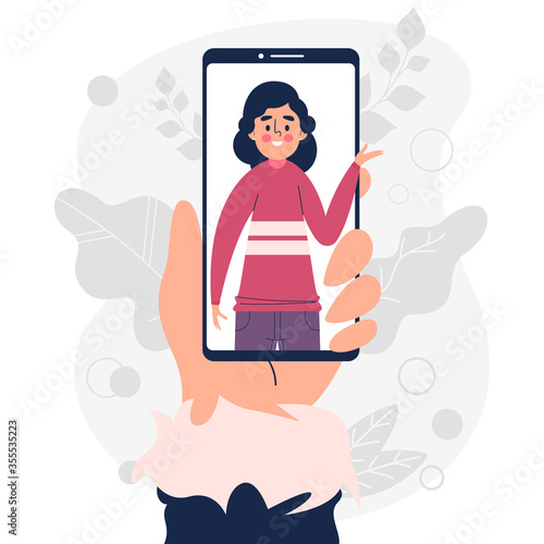 Video call with loved one. Male hand holding smartphone