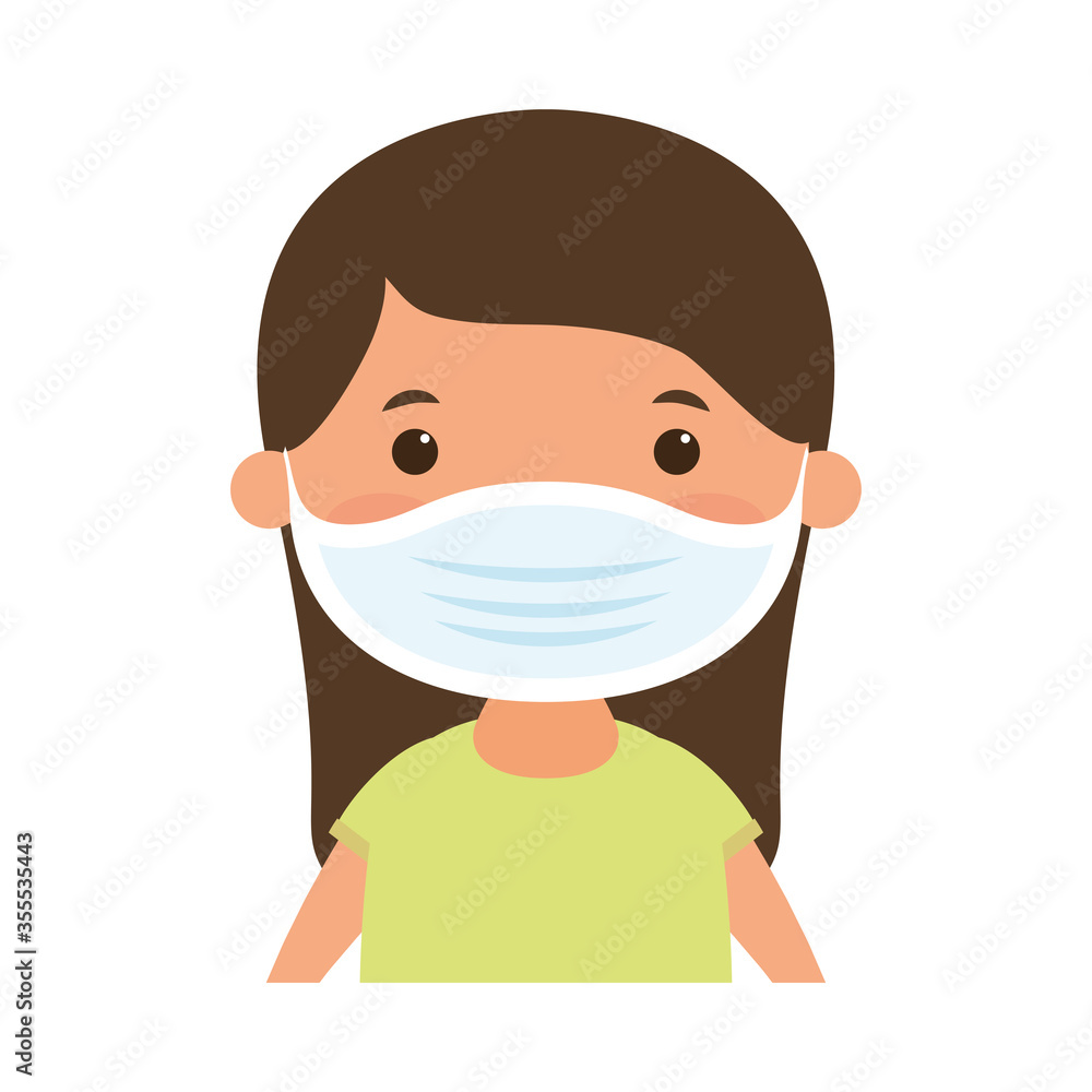Girl kid cartoon with medical mask vector design Girl kid cartoon with medical mask vector design