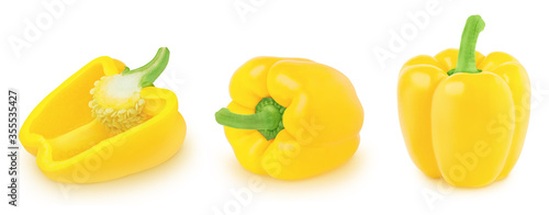 Set of yellow Bell peppers isolated on a white background.