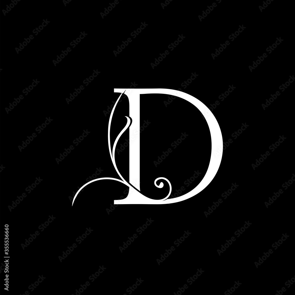Minimalist Initial D letter Luxury Logo Design, vector decoration monogram alphabet font initial in art simple floral style.