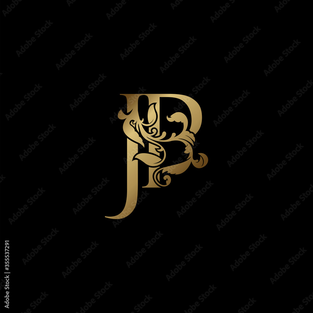Elegance Luxury deco letter J and P, JP golden logo vector design, alphabet font initial in art decorative style. Elegance Luxury deco letter J and P, JP golden logo vector design, alphabet font initial in art decorative style.