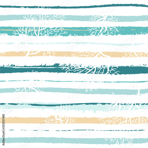 abstract seamless pattern background stripes with seaweeds hand drawn vector.