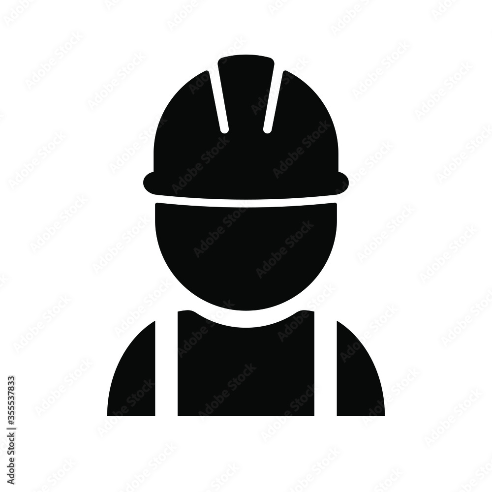 Construction worker or engineer avatar icon black vector illustration isolated on white background Construction worker or engineer avatar icon black vector illustration isolated on white background