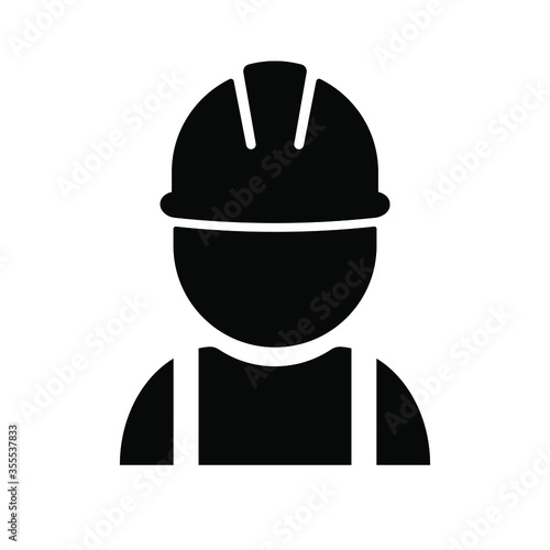Construction worker or engineer avatar icon black vector illustration isolated on white background