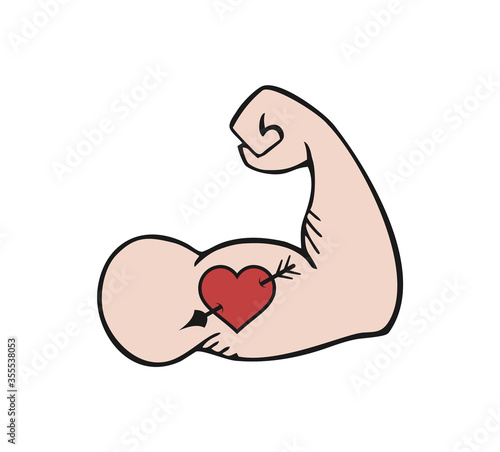 Muscle arm with heart tattoo illustration