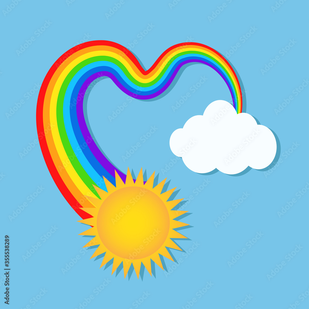 Colorful rainbow, sun and cloud in the sky in cartoon style like element for design, stock vector illustration Colorful rainbow, sun and cloud in the sky in cartoon style like element for design, stock vector illustration