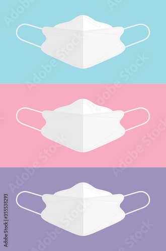 Disposable, KF94, KN95, N95 Medical Protection Mask. k94 mask. Respiratory, Safety Face Mask, Hospital Breathing Mask, Virus, Icon Vector Illustration Background