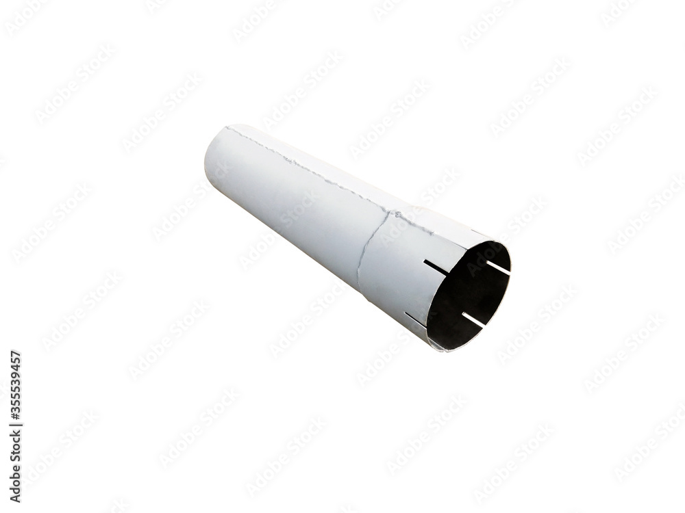 Receiving pipe of the truck exhaust system on an isolated white background. New car spare parts. Receiving pipe of the truck exhaust system on an isolated white background. New car spare parts.