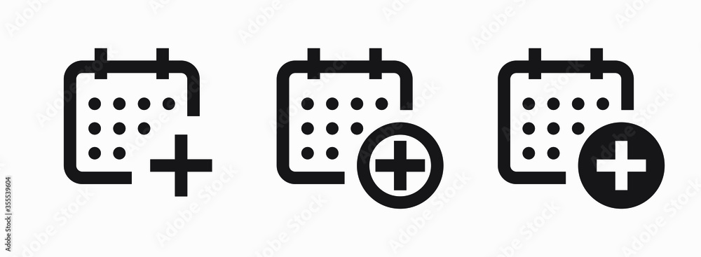 Сalendar with plus line vector minimalistic icon. Date symbol. Appointment day icon for web design. Modern flat organizer icon for app design. Business meeting sign minimal flat linear icons Сalendar with plus line vector minimalistic icon. Date symbol. Appointment day icon for web design. Modern flat organizer icon for app design. Business meeting sign minimal flat linear icons