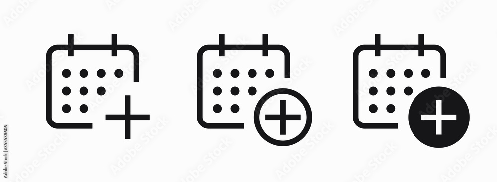 Сalendar with plus line vector minimalistic icon. Date symbol. Appointment day icon for web design. Modern flat organizer icon for app design. Business meeting sign minimal flat linear icons Сalendar with plus line vector minimalistic icon. Date symbol. Appointment day icon for web design. Modern flat organizer icon for app design. Business meeting sign minimal flat linear icons