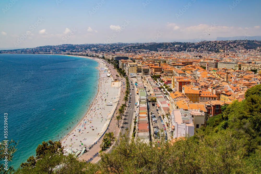 Fototapeta premium View on Promenade des Anglais and Beautiful Beach in Nice, French Riviera, France