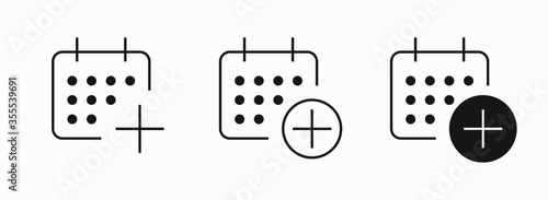Сalendar with plus line vector minimalistic icon. Date symbol. Appointment day icon for web design. Modern flat organizer icon for app design. Business meeting sign minimal flat linear icons