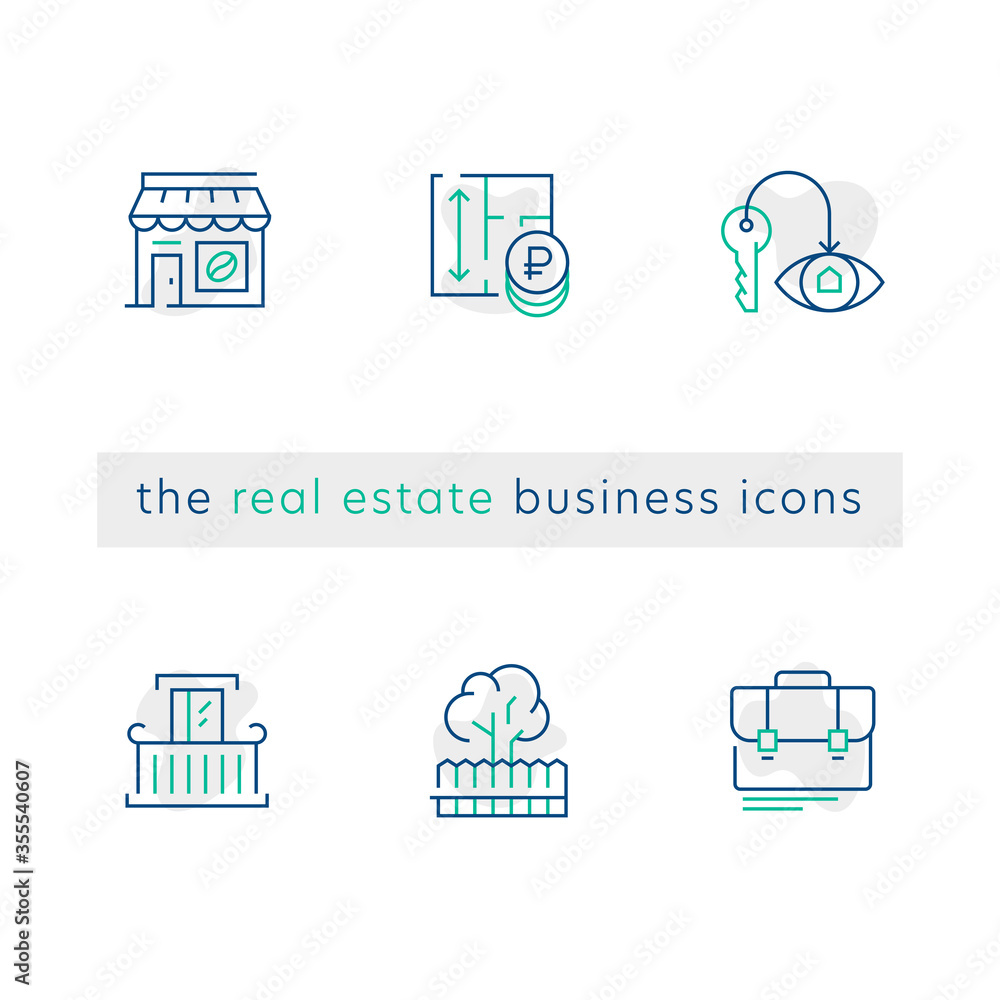 Vector set icons for real estate business in trendy minimal line style. Thin linear real estate sign for button UI, mobile app, website design. Contour plan apartment icon. Commercial estate symbols. Vector set icons for real estate business in trendy minimal line style. Thin linear real estate sign for button UI, mobile app, website design. Contour plan apartment icon. Commercial estate symbols.