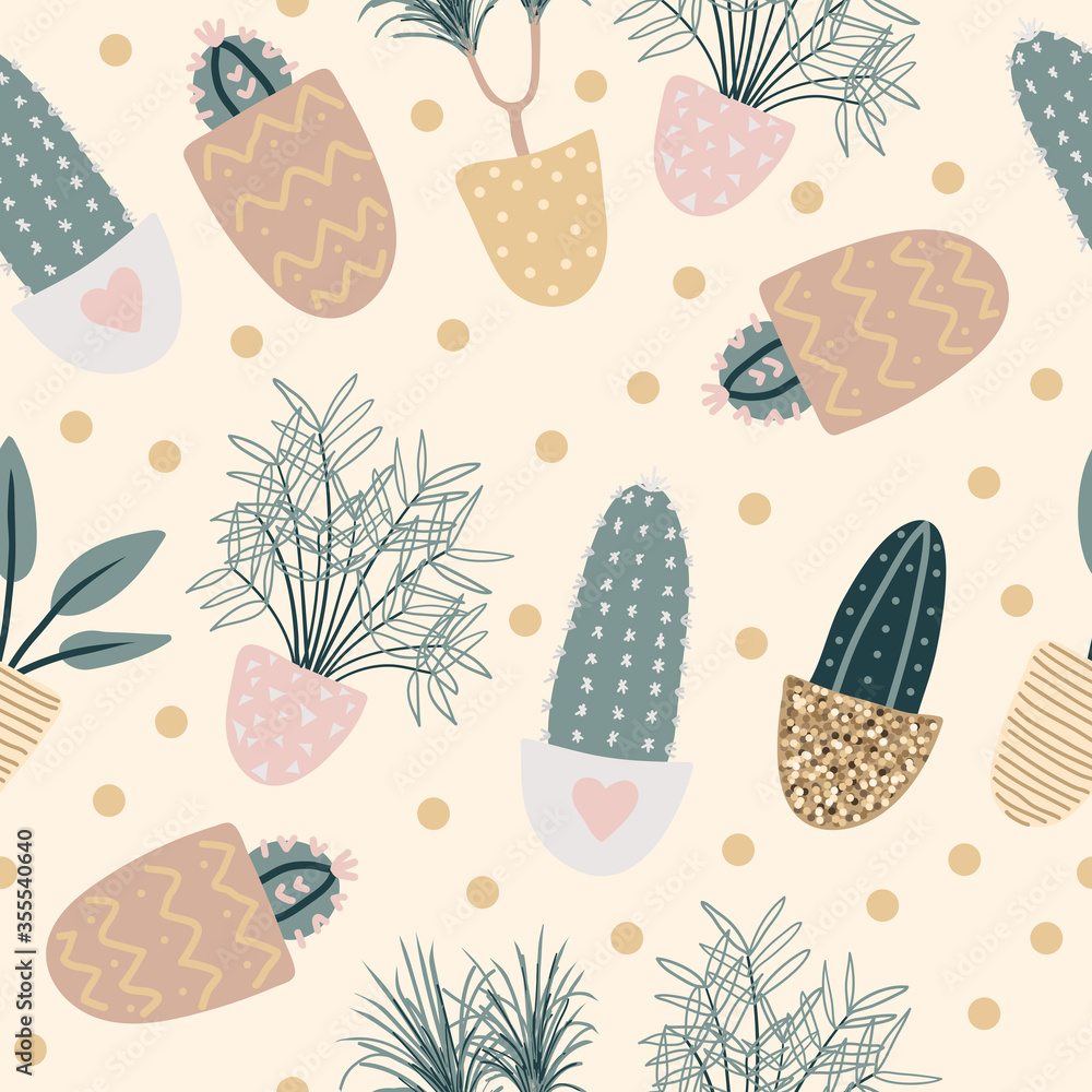 Seamless pattern with decorative houseplants. Beautiful natural home decorations. Seamless pattern with decorative houseplants. Beautiful natural home decorations.