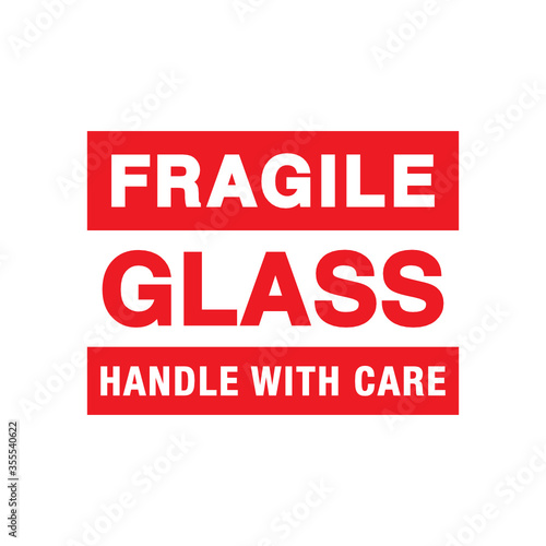 Fragile Glass Sticker. Handle With Care Warning Sign Vector Illustration Background Template