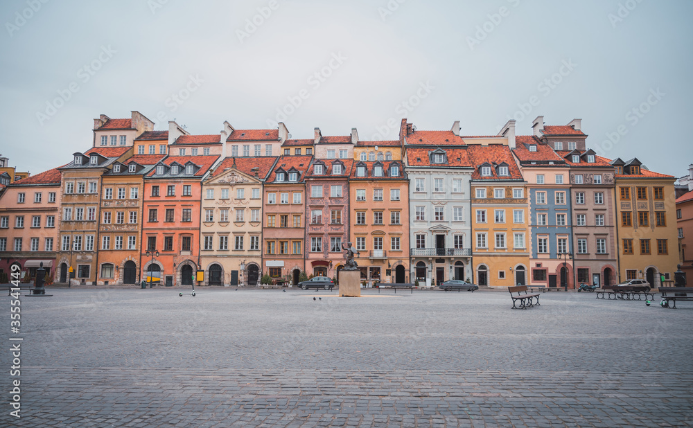 Warsaw Old Town Square with the Mermaid statue in the center.