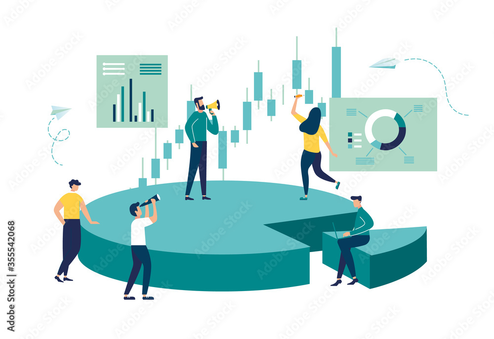 Vector illustration, Concept of financial management, Statistics and business report, little people as puzzles collect infographics Vector illustration, Concept of financial management, Statistics and business report, little people as puzzles collect infographics