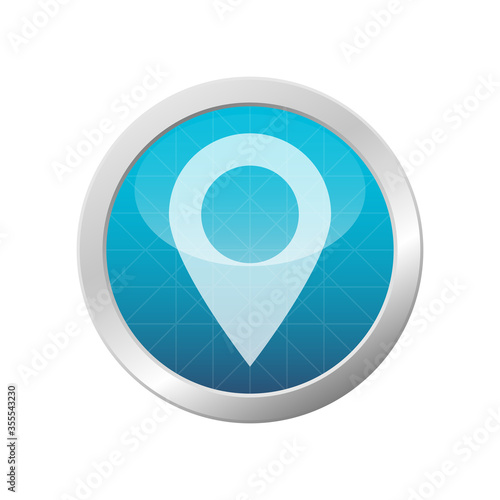 Location Pin Icon GPS Pointer Travel Marker Symbol Light Blue Shiny Circle Button Vector Illustration