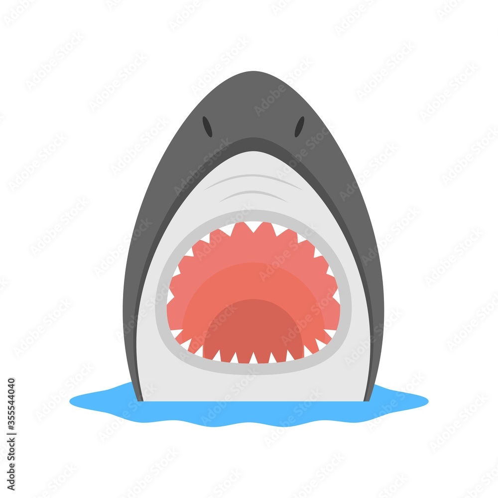 Shark with open mouth. Flat icon design for logo, mascot element. Shark with open mouth. Flat icon design for logo, mascot element.