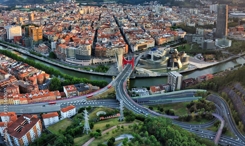 Aerial view of Bilbao, city of Basque country.Spain. Drone Photo