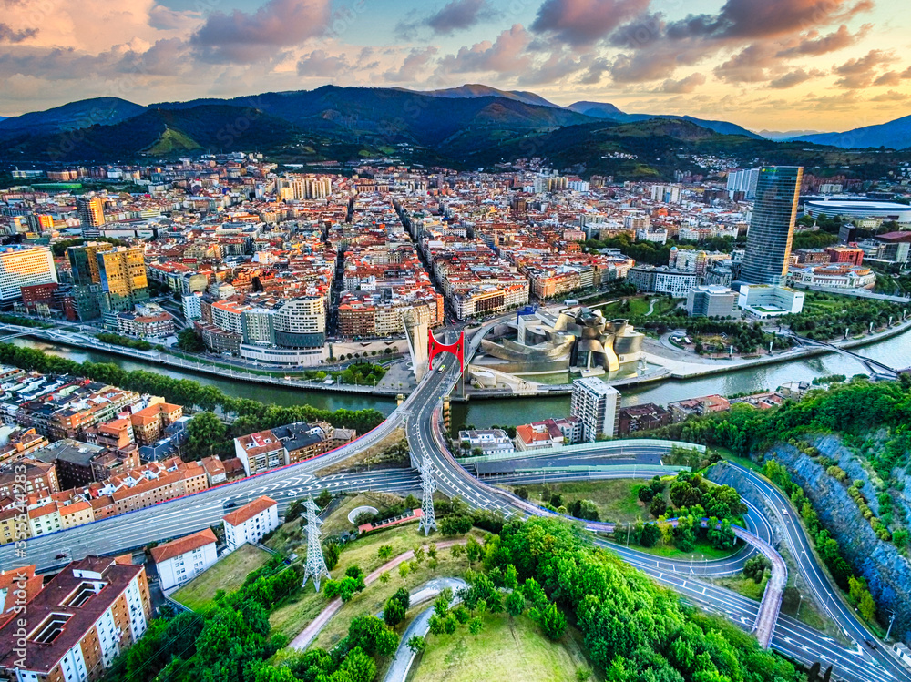 Obraz premium Aerial view of Bilbao, city of Basque country.Spain. Drone Photo