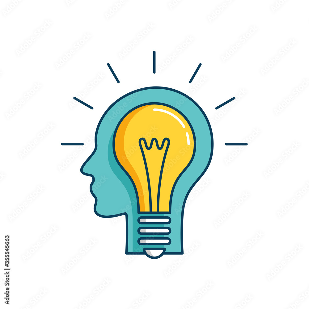 Business idea or creative solution symbol - lightbulb inside human head profile - vector icon, logo or graphic decoration element Business idea or creative solution symbol - lightbulb inside human head profile - vector icon, logo or graphic decoration element