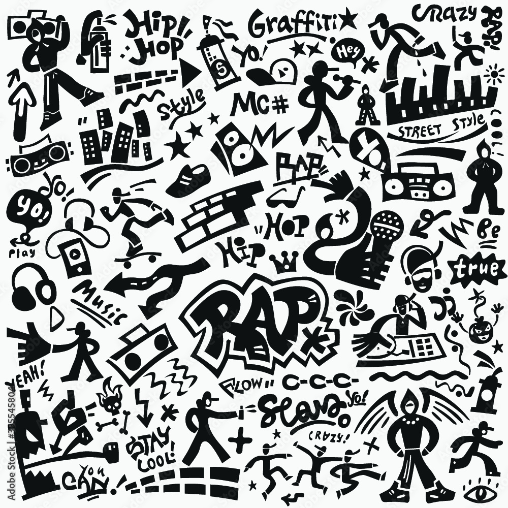 rap music , hip hop culture icon set