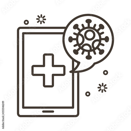covid19 virus particle with smartphone line style