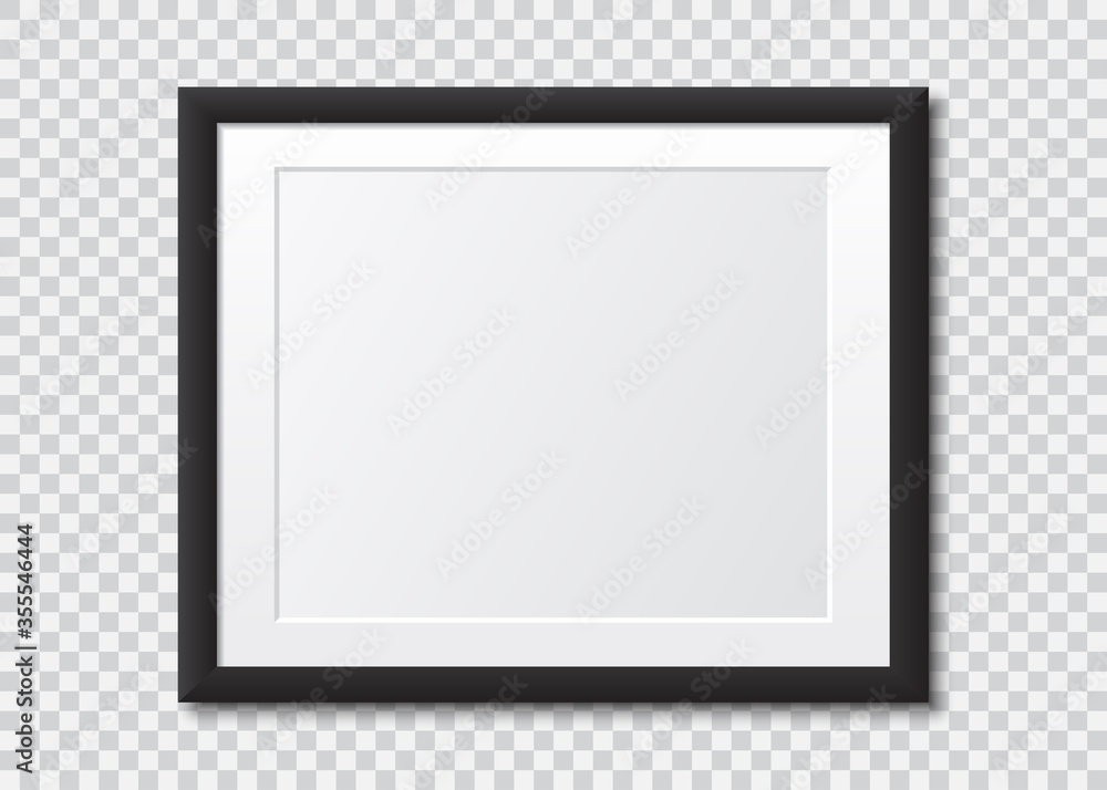 Obraz Realistic black blank picture frame with shadow. Photo frame mock up on a transparent background