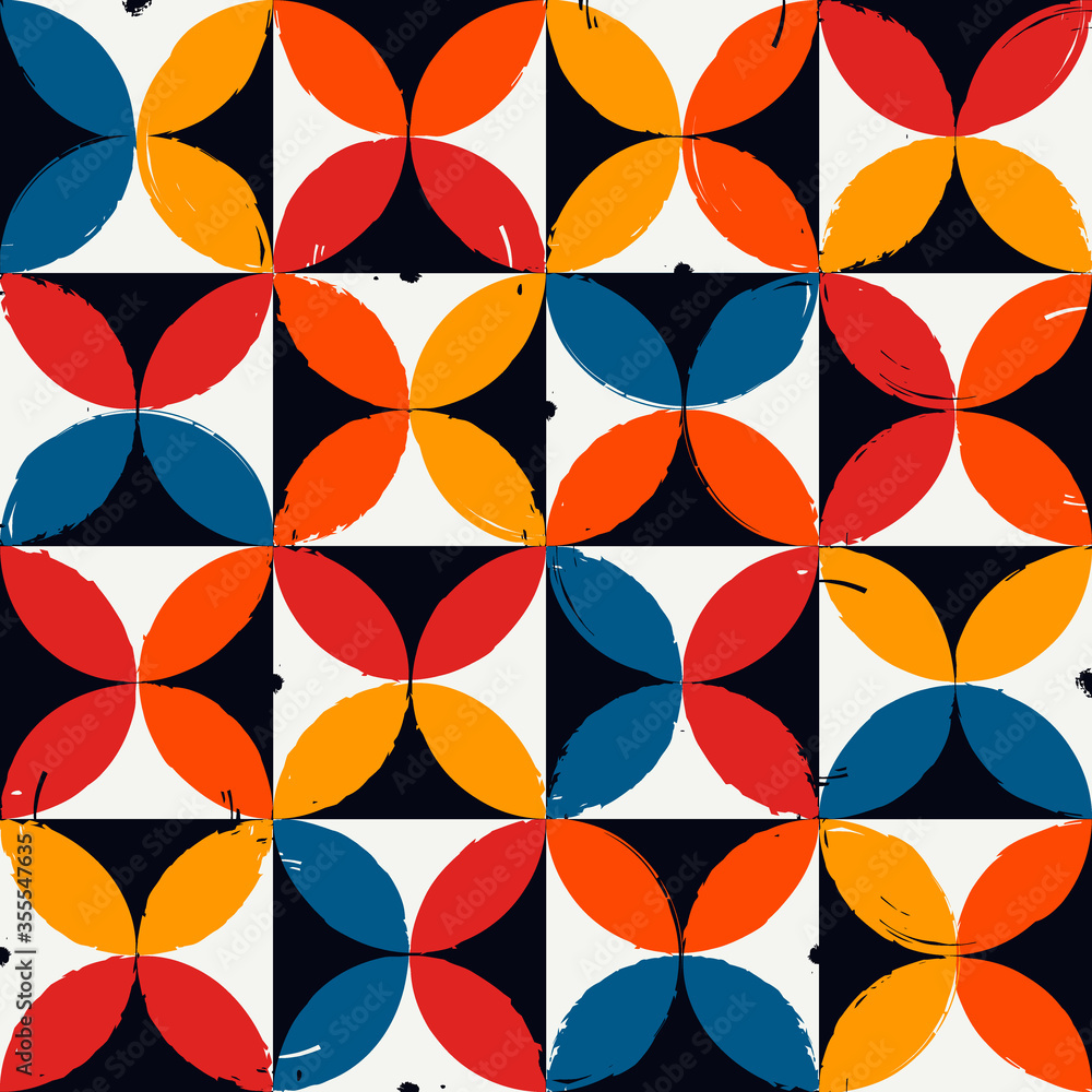 Half circle seamless pattern. Grunge paint brush texture. Irregular chaotic print. Bauhaus stile geometric background Half circle seamless pattern. Grunge paint brush texture. Irregular chaotic print. Bauhaus stile geometric background