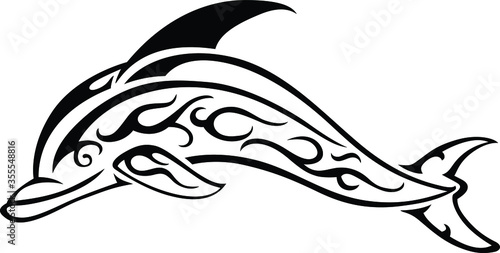 Decorative dolphin in tatto style. Creative art icon stylized. Vector illustration