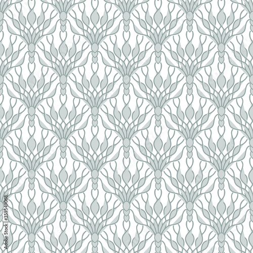 Abstract seamless vintage wallpaper in art deco style. Monochrome gray-white background, textile, print, vector. NEW! Idea for designers 
