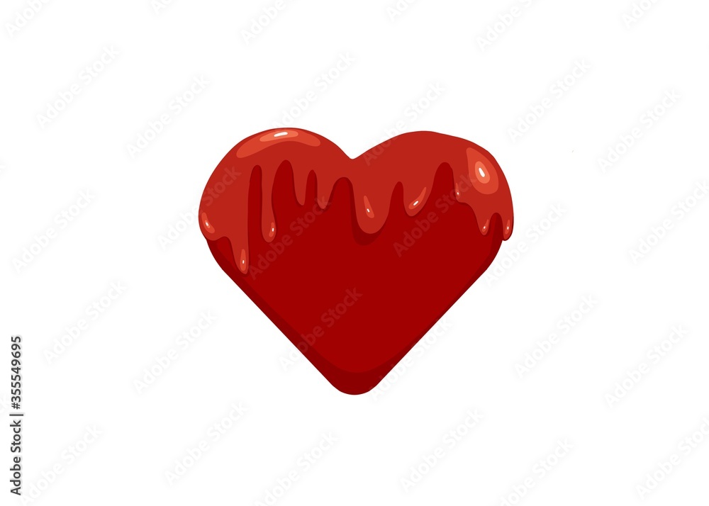 red heart melted on white background