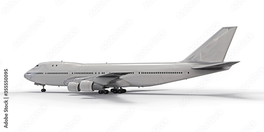 Large passenger aircraft of large capacity for long transatlantic flights. White airplane on white isolated background. 3d illustration.