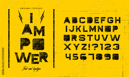 Grunge scratch type font, vintage typography. Punk style textured font and alphabet. photo