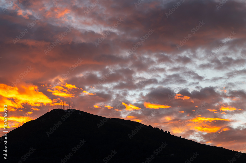 Silhouette of the active Pichincha Volcano at Sunset, Quito, Ecuador. Silhouette of the active Pichincha Volcano at Sunset, Quito, Ecuador.